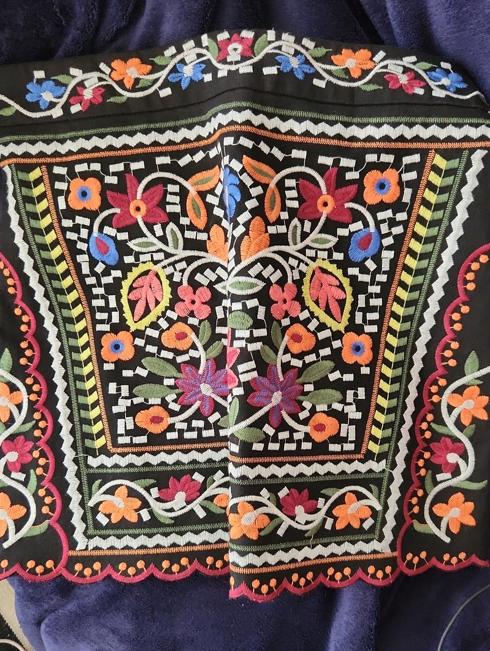 Lulu's Black Embroidered Floral Panel with Orange, Green, Blue and Pink Accents